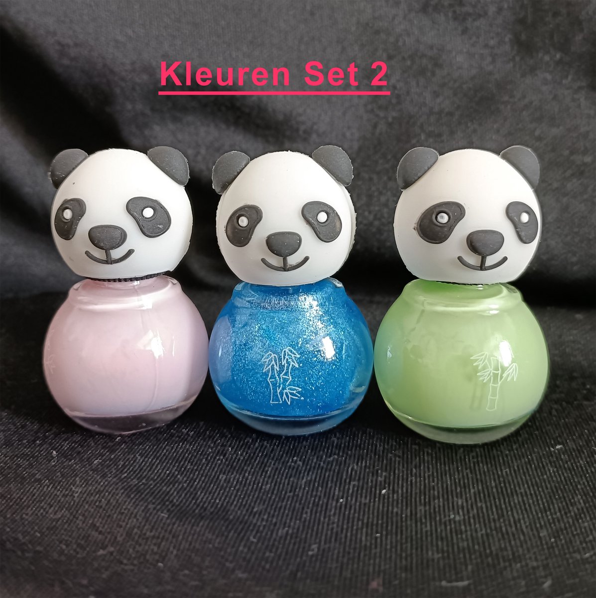 Vegan Veilige Kindernagellak 3 stuks Op Waterbasis - Pandabeer Nagellak voor kinderen Kleuren Set 2 met Luxe Holografische Etui | Nagellak Meisjes | Kinder Make Up | Glitter Nagellak | Glitter make up